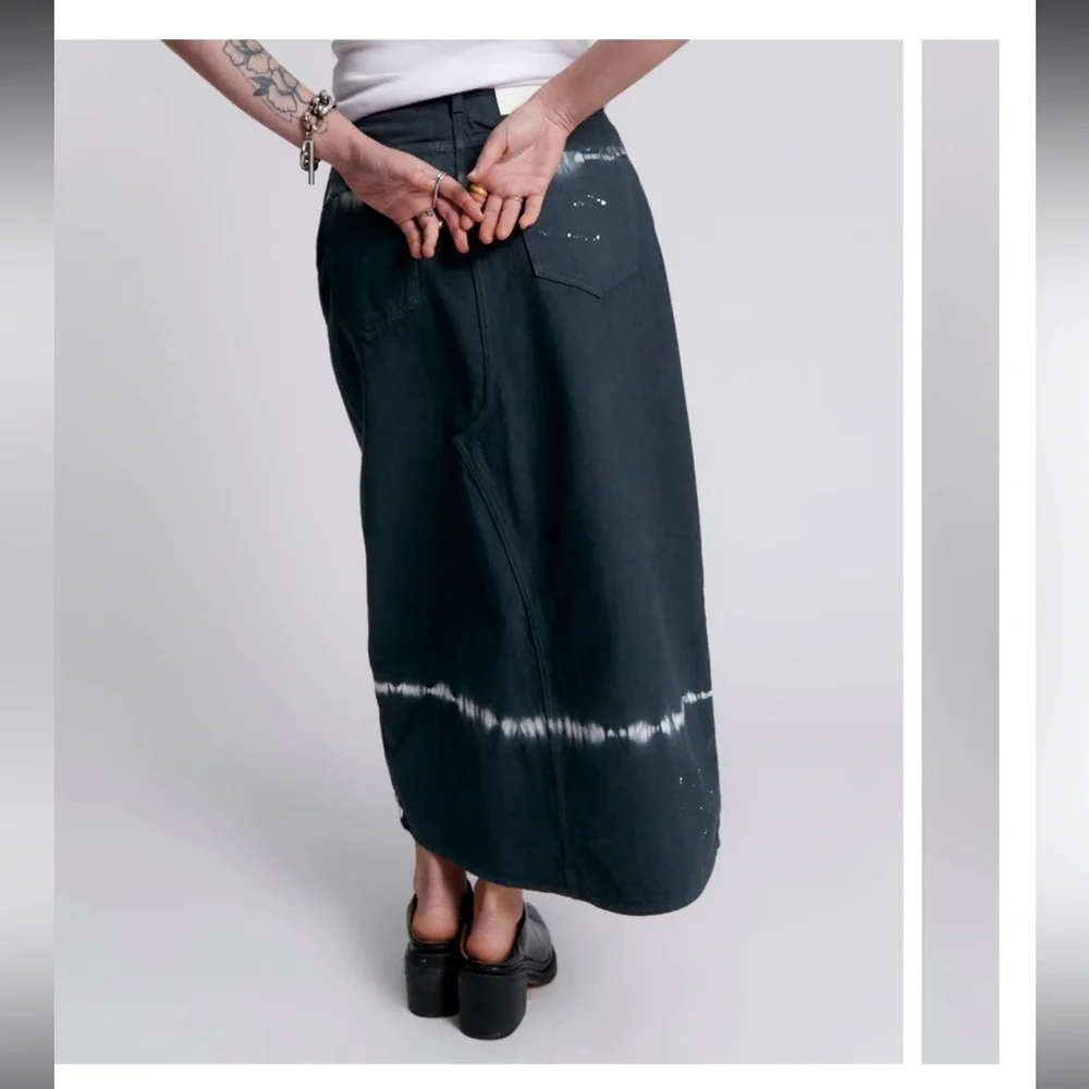 Rocko Mid Waist Long Length Denim Skirt - Black Magic